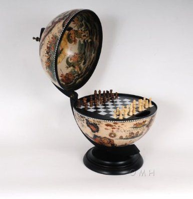 Amazon.com: Old Modern Handicraft NG015 White Globe 13 inches_very cool and unique. Globe Bar, Chess Board Set, Wooden Chess Board, Chess Table, Old World Style, Wooden Chess, Chess Game, Gothic Decor, Chess Pieces