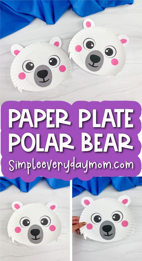 This simple polar bear craft is perfect for young kids. To make it, you'll need a paper plate and some other household items like paper, glue, and tape. All of these materials are easy to find in your home! It's appropriate for any time of year but especially great during winter when kids might be looking forward to snow days off school (or vacation!). Download the free printable template and make it today! Polar Bear Paper Plate Craft, Polar Bear Template Free Printable, Polar Bear Craft Preschool, Paper Plate Polar Bear, Polar Bear Diy, Snowy Owl Craft, Polar Bears Activities, Winter Animal Crafts, Animal Crafts Preschool