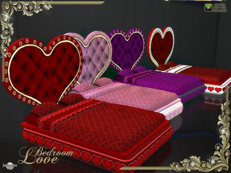 jomsims' love decorations bed Sims 4 Red Bedroom Cc, Beds Sims 4, Beds Sims 4 Cc, Sims Victorian, Coffin Bed, Romantic Furniture, Sims Love, Sims 4 Beds, Los Sims 4 Mods