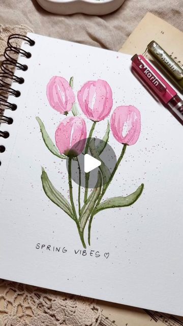 Karin on Instagram: "Paint flowers with Janina!  Easy Tulip Watercolor 🌷 by @planning_jani created with our Brushmarker PRO @karinmarkers   Follow @planning_jani  for more inspiration!   #karinmarkers #brushpen #markers #watercolor #karinbrushmarkerpro #tulip #flowers #floralart  music licensed by Splice" Brushpens Art, Tulip Watercolor, Tulip Drawing, Paint Flowers, Watercolor Tulips, Music Licensing, Brush Markers, Marker Art, Copic Markers