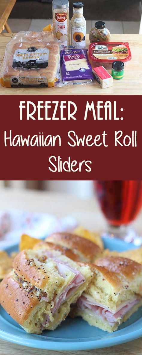 Hawaiian Sweet Roll Sliders | Make-Ahead Meal Mom Hawaiian Sweet Roll Sliders, Easy Freezable Meals, Sweet Roll Sliders, Freezable Appetizers, Roll Sliders, Easy Make Ahead Appetizers, Camping Food Make Ahead, Freezer Dinners, Coconut Dessert