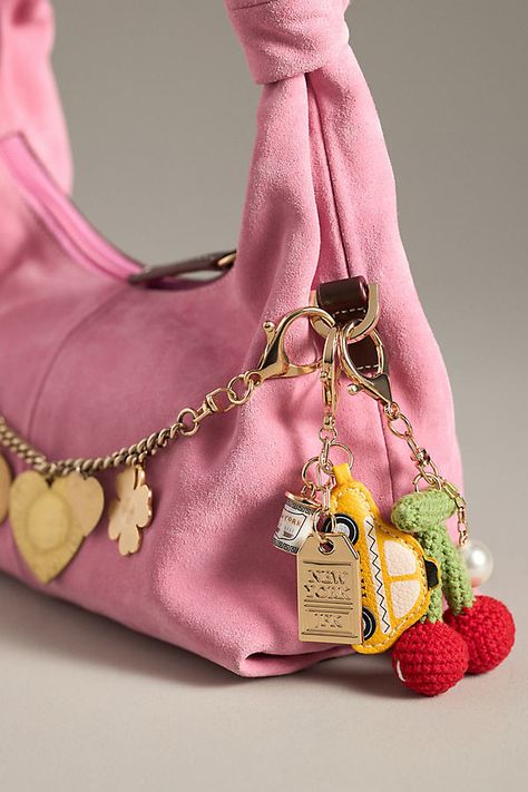 Charming new-trend alert: jewelry for your bag, featuring fruit. | Fruit Crochet Bag Charm by Anthropologie in Red, Women's, Polyester/Glass Fruit Crochet Bag, Fruit Crochet, Crochet Bag Charm, Hello Kitty Bag, Popular Handbags, Flower Shoes, Colorful Bags, Shoe Bags, Heart Bag