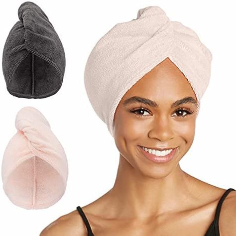 AmazonSmile: Turbie Twist Microfiber Hair Towel Wrap for Women and Men | 2 Pack | Bathroom Essential Accessories | Quick Dry Hair Turban for Drying Curly, Long & Thick Hair (Grey, Light Pink) : Beauty & Personal Care Turbie Twist, Microfiber Hair Towel, Hair Towel Wrap, Hair To One Side, Hair Turban, Essential Accessories, Towel Wrap, Curly Girl Method, Wavy Curly Hair