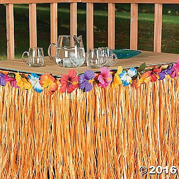 Dress up a table for the luau or beach party! No need to look farther than this Hibiscus Table Skirt in your search for beach party decorations! This ... Beach Shell Crafts, Hawaiian Decorations, Margaritaville Party, Shell Mirrors, Birthday Luau, Luau Party Ideas, Stitch Party, Luau Party Supplies, Moana Theme