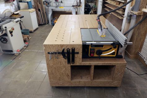 Workbench With Table Saw, Diy Mobile Workbench, Dewalt Table Saw, Small Table Saw, Table Saw Station, Garage Workbench Plans, Table Saw Workbench, Table Saw Fence, Table Saw Stand