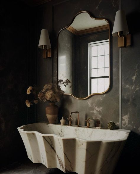 Minimalistic Bathroom, Powder Room Design, Bathroom Design Inspiration, Furniture Office, Interior Wall Design, Vintage Bathroom, World Of Interiors, Bath Design, Beautiful Bathrooms