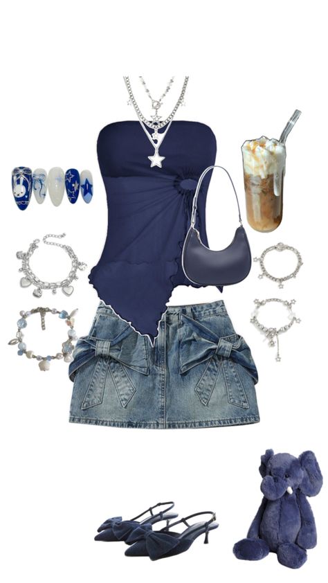 Birthday outfit, going out outfit, blue aesthetic, hangout outfit, party outfit, drinks outfit, dress up outfit, little skirt outfit Blueberry Outfit, Aesthetic Hangout, Hangout Outfit, Drinks Outfit, Consert Outfits, 00s Mode, Trashy Outfits, Cool Outfit Ideas, Going Out Outfit