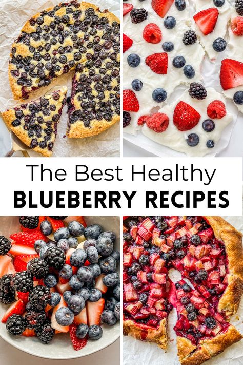 These easy blueberry recipes are healthy and delicious! We have all the best ones, made with simple ingredients.   From healthy breakfasts, snacks, and desserts to festive fruit trays, all these recipes use wholesome ingredients and have easy instructions. Blueberries Recipes Healthy, Healthy Berry Recipes, Healthy Blueberry Recipes Clean Eating, Healthy Snacks Blueberries, Healthy Dessert Recipes Blueberry, Berry Desserts Easy Healthy, Healthy Blueberry Dessert Recipes, Easy Blueberry Desserts Healthy, Blueberry Recipes Healthy