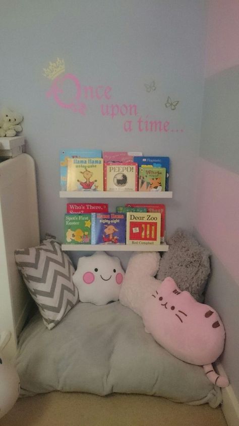 Little reading corner for my 2 year old daughter                                                                                                                                                                                 More Eyfs Literacy, Diy Room Decor For Girls, Princess Bedrooms, Kids Room Ideas, Toddler Girl Room, Toddler Rooms, Toddler Bedrooms, Daughters Room, Toy Rooms