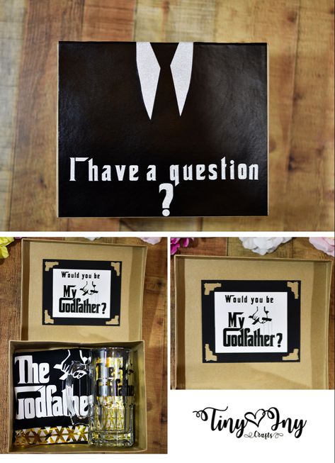 Godfather proposal box Asking Godfather Ideas, Will You Be My Godfather Diy, God Father Proposal Ideas Funny, Wedding Godparents Proposal Ideas, God Parent Proposal Ideas Diy, Godparents Proposal Ideas Diy, God Parents Proposal Ideas, God Parent Proposal Ideas, Godfather Proposal Ideas