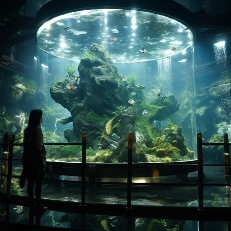 Public Aquarium Architecture, Underwater Terrarium, Aquarium Entrance, Huge Aquarium, Custom Fish Tanks, Public Aquarium, Sci Fi Architecture, Komodo Island, Glass Aquarium