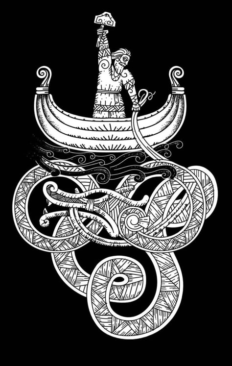 Viking Crow Tattoo Design, Sol And Mani Norse Mythology, Frigg Tattoo Norse Mythology, Asatru Wallpaper, Nordic Mythology Art, Nordic Back Tattoo, Norse Pagan Art, Viking Serpent, Pagan Tattoos