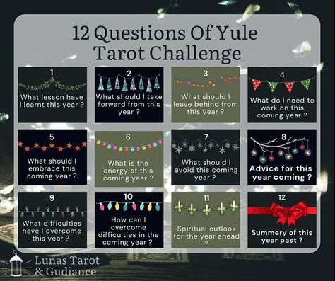 @divinationchallengesandspreads on Instagram: “Posted @withregram • @lunastarot21 Welcome to Decembers Tarot Challenge Grab your favourite Tarot / Oracle deck and I ask you to reflect…” Yule Tarot, 12 Days Of Yule, Days Of Yule, Tarot Challenge, Yule Traditions, Green Witchcraft, Tarot Book, Grimoire Book, Oracle Deck