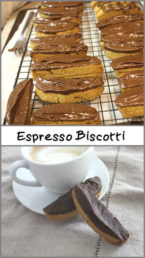 Espresso Biscotti Recipe, Chocolate Dipped Biscotti, Espresso Biscotti, Coffee Biscotti, Homemade Espresso, Best Biscotti Recipe, Italian Desserts Traditional, Espresso Recipes, Biscotti Cookies