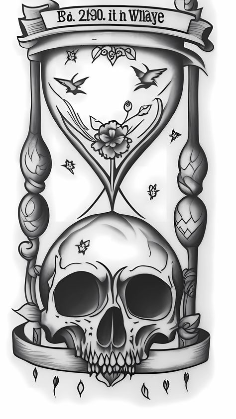 skull tattoo Skull Wine Glass Tattoo, Skull And Hourglass Tattoo Design, Crushed Skull Tattoo, Grim Reaper Holding Hourglass Tattoo, Skull Hourglass Tattoo, Hourglass Tattoo Feminine, Hourglass Tattoo Design, Wine Glass Tattoo, Skull Wine