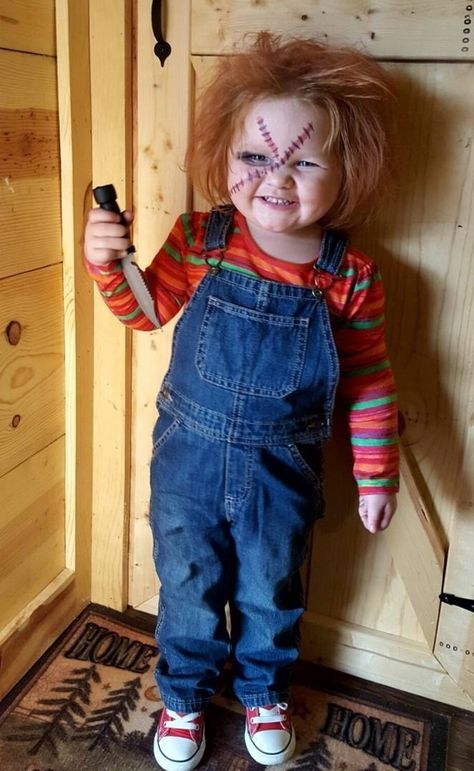 Chucky Halloween Costume, Creative Halloween Costume Ideas, Toddler Halloween Outfits, Chucky Costume, Chucky Halloween, Celebrity Costumes, Scary Halloween Costume, Halloween Is Coming, Witch Face