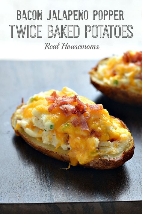 Bacon Jalapeno Popper Twice Baked Potatoes | Real Housemoms | Bacon Jalapeno Poppers, Stuffed Jalapenos With Bacon, Jalapeno Popper, Twice Baked, Twice Baked Potatoes, Jalapeno Poppers, Baked Potatoes, Incredible Recipes, Side Recipes