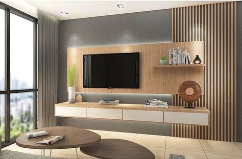 Tv Console Design, Timber Feature Wall, Tv Mounted, Koti Diy, Feature Wall Living Room, Living Room Wall Units, Tv Cabinet Design, Modern Tv Units, Modern Tv Wall