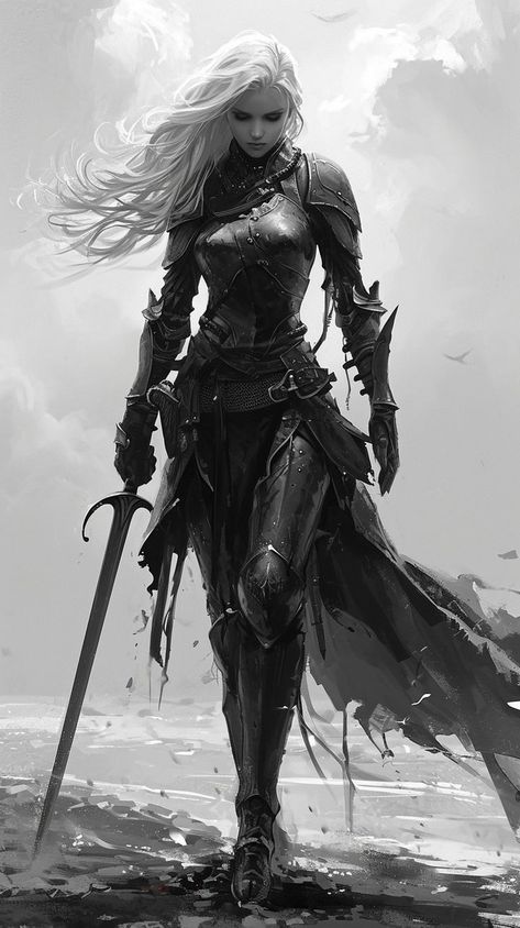 Kalashtar Dnd Female, Drow Armor, Female Warrior Character Design, Fantasy Warrior Art, Woman Warrior Art, Dnd Character Concept, Knight Woman, Shadow Slave, Gothic Warrior