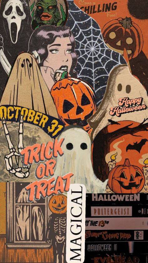 Good Stickers, Halloween Collage, Image Collage, Wallpapers Ideas, Halloween Trick Or Treat, Halloween Hacks, Aesthetic Collage, Made Goods, Halloween Treats