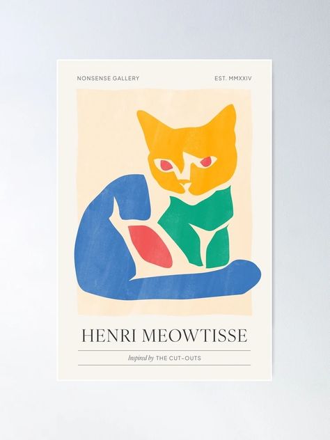 "Matisse Cat Inspired by The Cut Outs in Primary Colors" Poster for Sale by nonsensegoods | Redbubble Matisse Cat, Colors Poster, Poster Colour, Plant Mom, Gift Guides, Holiday Gift Guide, Cat Mom, Cut Outs, Surface Design