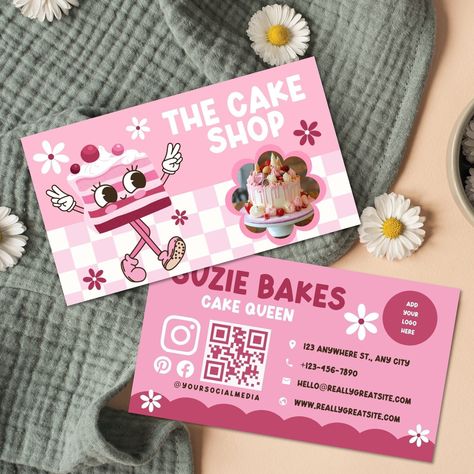 Kawaii Business Card Ideas, Treats Business Cards, Baking Business Cards Ideas, Homemade Business Cards, Canva Business Cards, Bakery Card Design, Aesthetic Business Cards, Buissness Cards, Etsy Business Cards