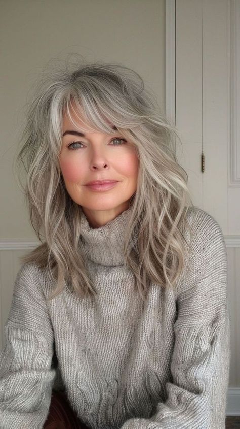 Long Hair Older Women, Grey Hair With Bangs, Grey Hair Over 50, Grey Blonde Hair, Grey Hair Transformation, Haircuts For Medium Length Hair, Gorgeous Gray Hair, Grey Hair Inspiration, Layered Haircuts For Medium Hair