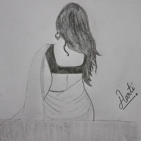 Desi Sketch, Alekhan Design, Drawing Ideas Easy Love, Meaningful Drawing Ideas Easy, Meaningful Drawing Ideas, Meaningful Drawing, Easy Hand Drawings, Back Pose, Pencil Sketches Easy