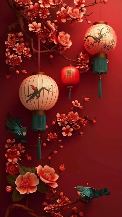 Chinese New Year Design Illustration, Lunar New Year Wallpaper, Cny Wallpaper, Angpao Design, Mickey Mouse Wallpaper Iphone, Chinese New Year Background, Lantern Tattoo, Chinese New Year Poster, Chinese Background