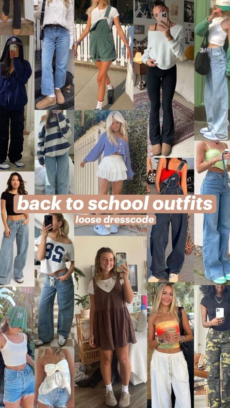 Back to school fits high school fits back to school outfit ideas high school outfits school fits back to school outfits highschool cute College First Day Outfit, High School Fits, Outfit Ideas For School Dress Code, Hot Day Outfit, Cold Day Outfits, Back To School Outfit Ideas, College Inspiration, Cute College Outfits, Cute Middle School Outfits