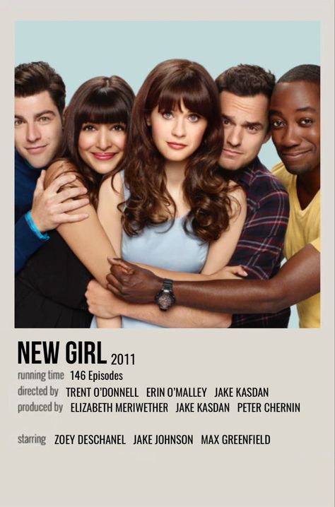 minimal polaroid series poster for new girl Tv Show Posters Aesthetic, Community Polaroid Poster, New Girl Wallpaper, B99 Polaroid Poster, Tv Shows Posters, New Girl Aesthetic, New Girl Poster Aesthetic, New Girl Poster, New Girl Show