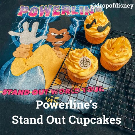 Celebrate A Goofy Movie with Powerline's Stand Out cupcakes! These lemon cupcakes are topped with lemon buttercream, sprinkles, and fondant decorations! #disney #cupcakes #agoofymovie #lemon Powerline Birthday Party, Goofy Movie Cake, Goofy Movie Party Ideas, A Goofy Movie Birthday Party, Goofy Movie Food, Goofy Movie Party, Dinner And Movie Ideas, 26 Birthday Ideas, Movie Night Foods