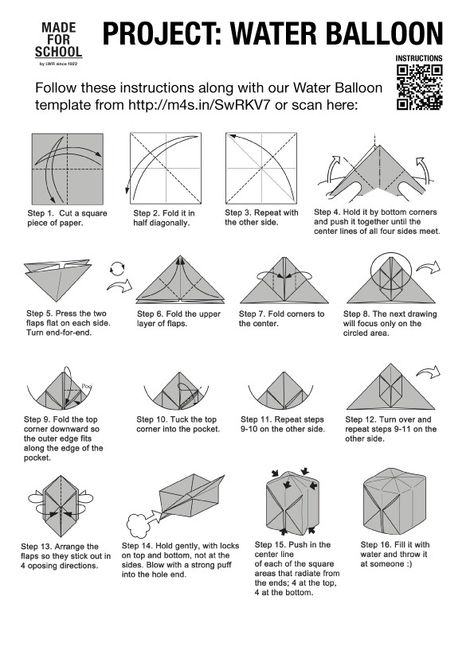 Origami water bomb Destination Imagination, Origami Cube, Paper Cube, Balloon Template, Lion King Fan Art, Japanese Origami, Library Activities, Origami Instructions, Water Balloons