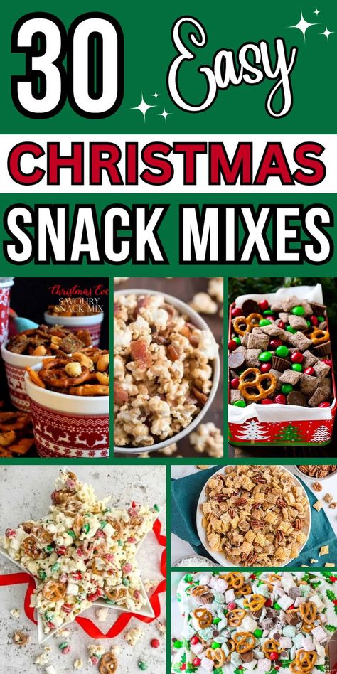 Easy Christmas snack mix recipes for gifts and holiday party food, including sweet and salty recipes for a crowd. Perfect for kids and adults alike, these homemade Christmas snacks and edible gift ideas are great to bring to potlucks, bake sales, or to munch on for movie nights. Trash Dessert, Salty Chex Mix Recipes, Christmas Snack Mix Recipes Gift Ideas, Christmas Chex Mix Recipes, Holiday Snack Mix Ideas, Unique Christmas Recipes, Salty Christmas Treats, Christmas Snack Mix Recipes, Christmas Trash Recipe