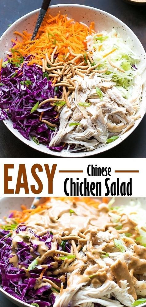 Easy Chinese Chicken Salad Recipe – a salad for the non Asian home cooks. Made with red and green cabbage, shredded chicken, carrots and Chow Mein noodles. Topped with easy peanut dressing. Crispy Fried Noodles, Asian Sesame Dressing, Asian Chicken Salad, Fried Noodle, Salad With Chicken, Chinese Chicken Salad, Sesame Dressing, Fried Noodles, Green Veggies