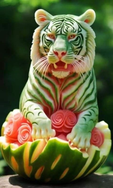 Fruit Sculptures, Fruits Decoration, Fruit Creations, Fruit Animals, Watermelon Art, Decorações Com Comidas, Food Art For Kids, Watermelon Carving, Food Sculpture