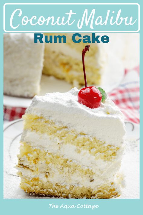 Malibu Rum Cake, Rum Cake Recipe Easy, Beach Barbeque, Rum Desserts, Liquor Cake, Dessert Holiday, Pina Colada Cake, Alcohol Cake, Coconut Cream Cake