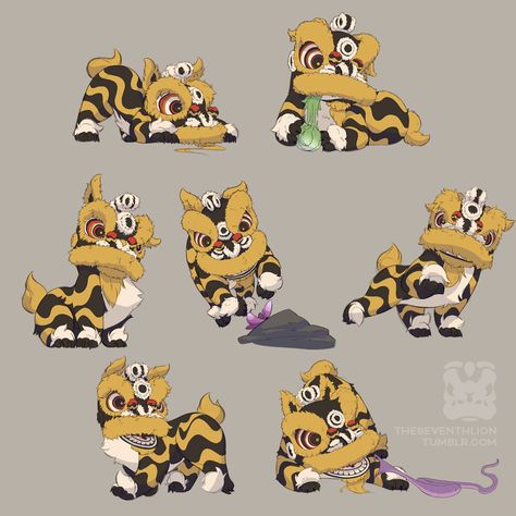 ArtStation - TSL: Lion Character Sheets Lion Dance Costume, Lion Character, Chinese Lion Dance, Chinese Lion, Lion Illustration, Lion Drawing, Fu Dog, Dancing Drawings, Dragon Dance