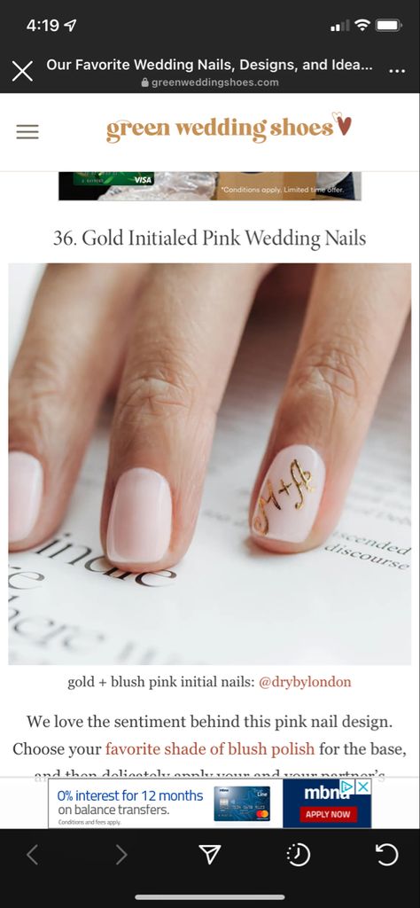 Initial Wedding Nails, Wedding Nails Initials, Wedding Nails With Initials, Initial Nails, Wedding Initials, Wedding Nails For Bride, Bride Nails, Bridal Nails, Gold Initial