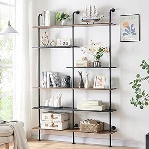 Iron Pipe Shelves, Bookshelf Modern, Industrial Bookshelf, Industrial Bookcases, Wall Mounted Bookshelves, Ladder Bookshelf, Open Wall, Modern Bookcase, Open Bookcase