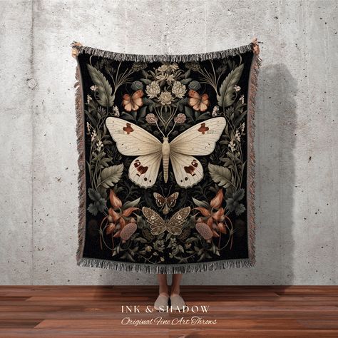 Fairy Grunge Moth Tapestry | Witchy Aesthetic Room Decor Gothic Art Crowcore Room Decor Dark Cottagecore Art Butterfly Moth Blanket Woven | by InkandShadow on Etsy Crowcore Room, Moth Blanket, Moth Tapestry, Dark Cottagecore Art, Room Decor Dark, Cottagecore Art, Witchy Aesthetic, Art Butterfly, Dark Cottagecore