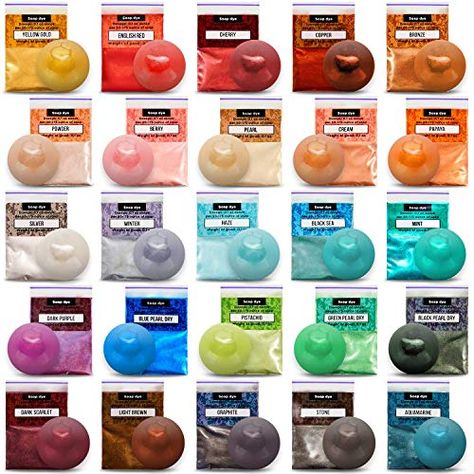 Mica Powder Epoxy Resin Dye - 25 Powdered Pigments Set - Soap Dye - Makeup Dye Mica Powder Color Epoxy, Soap Colorants, Resin Storage, Pigment Powder, Pearl Cream, Powder Makeup, Mica Powder, Pet Id Tags, Soap Making