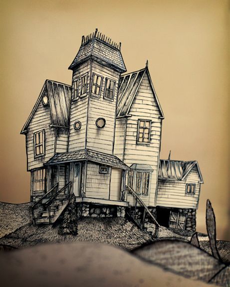 Miranda Mcguire Beetlejuice House Beetlejuice House Tattoo, Wonky Architecture, Beetle Juice Art, Beetlejuice Illustration, Fantasy Folklore, Beetlejuice House, Beetlejuice Stuff, Beetlejuice Art, Beetlejuice Tattoo