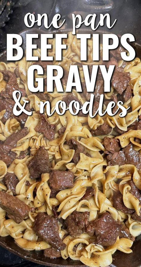 One Pan Beef Tips Gravy and Noodles - Yummy gravy and tender juicy beef bites all on comforting wide egg noodles. Such easy dinner recipes for family with kids budget cheap meals for a family. These low budget struggle meals are easy no mess dinner made with cheap stew meat or cubed beef roast chunks. Simple Beef Tips And Gravy, No Mess Dinner, Best Beef Tips And Gravy, Beef Chunks Recipes, Simple Cheap Dinners, Best Beef Tips, No Peek Beef, Cubed Beef Recipes, Beef Tips Gravy