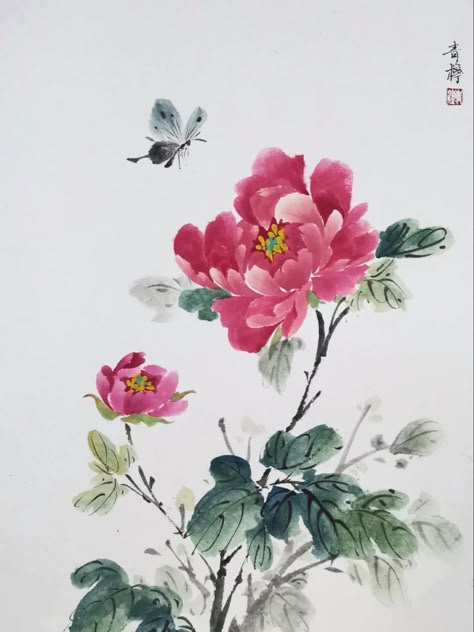 Chinese Peony Painting, Chinese Painting Flowers, Peony Drawing, Chinese Watercolor, Peony Art, Chinese Art Painting, Peony Painting, Chinese Brush Painting, Watercolor Peonies