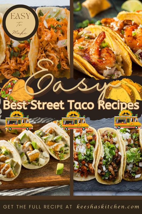 A collage of colorful and flavorful street tacos, featuring various fillings such as grilled meats, fresh vegetables, and vibrant salsas, showcasing the diversity of Mexican street food. Street Taco Recipes, Street Taco Recipe, Taco Meal, Street Taco, Variety Food, Taco Dinner, Mexican Street Food, Copykat Recipes, Street Tacos