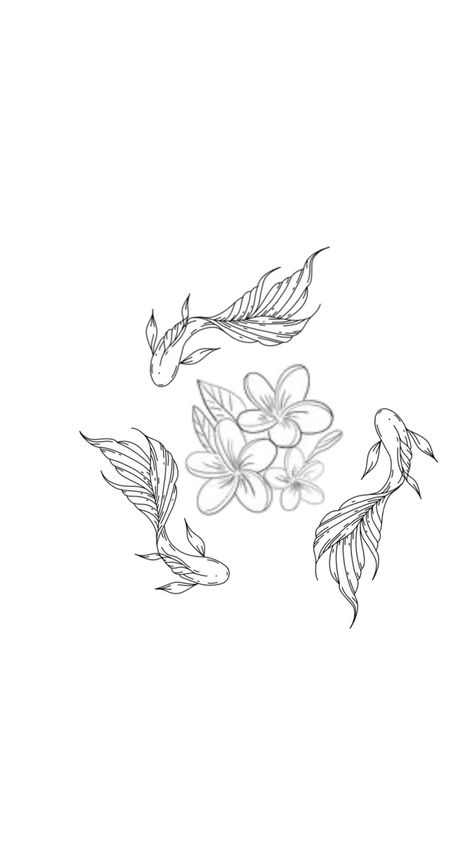 3 koi fish and beautiful plumerias Fineline Koi Fish Tattoo, Three Koi Fish Tattoo, Fish Tattoo With Flowers, Koi Fish Tattoo For Women, Coy Fish Tattoos, Fish Outline, Coy Fish, Koi Fish Tattoo, Fish Tattoo