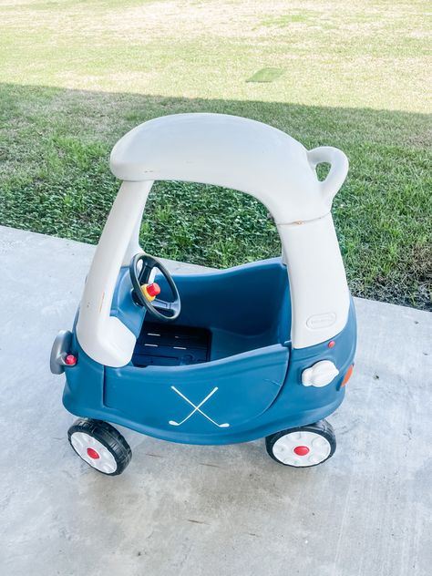 Golf Cozy Coupe, Cozy Coupe Makeover Golf Cart, Cozy Coupe Golf Cart, Little Tykes Car Makeover Cozy Coupe, Hole In One First Birthday, Car Makeover, Cozy Coupe Makeover, Golf First Birthday, Golf Birthday Cakes