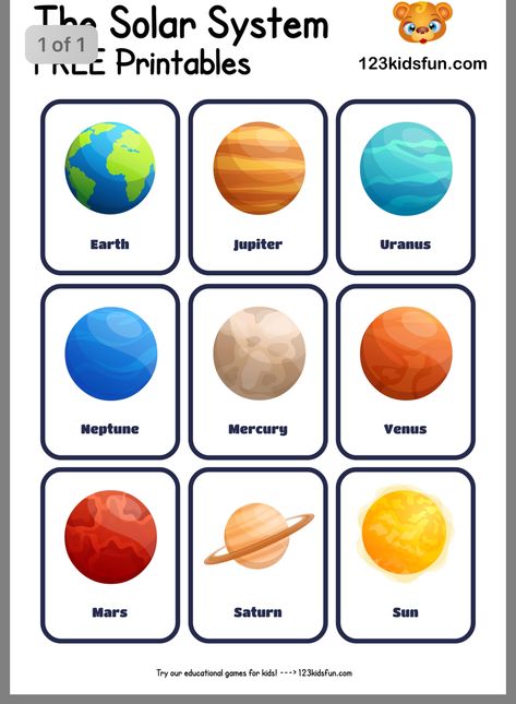 Solar System Planets Printable, Planet Printables Free, Solar System Worksheets For Kids, Solar System Flashcards, Planets Preschool, Planets For Kids, Solar System Projects For Kids, Solar System Worksheets, Solar System Activities