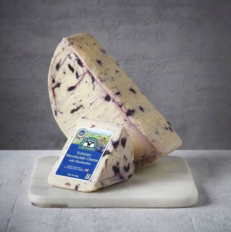 Yorkshire Wensleydale Cheese with Blueberries is sweet and fruity. Carrying a perfect balance of creamy and crumbly, this cheese is a certified PGI (Protected Geographical Indication), meaning that the product is closely linked to a particular geographical area. Shop the Wensleydale Creamery collection here: https://yummybazaar.com/collections/wensleydale-creamery. PC: @wensleydale_creamery Wensleydale Cheese, How To Make Cheesecake, Dried Blueberries, Blueberries, Fresh Food, Yorkshire, Cheese